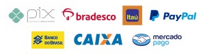 Aceitamos Pix, PayPal, Mercado Pago e depósitos em conta nos seguintes bancos: Bradesco, Itaú, Caixa e Banco do Brasil